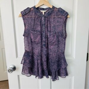 Rebecca Taylor Silk Sleeveless Ruffle Top Purple Size 2